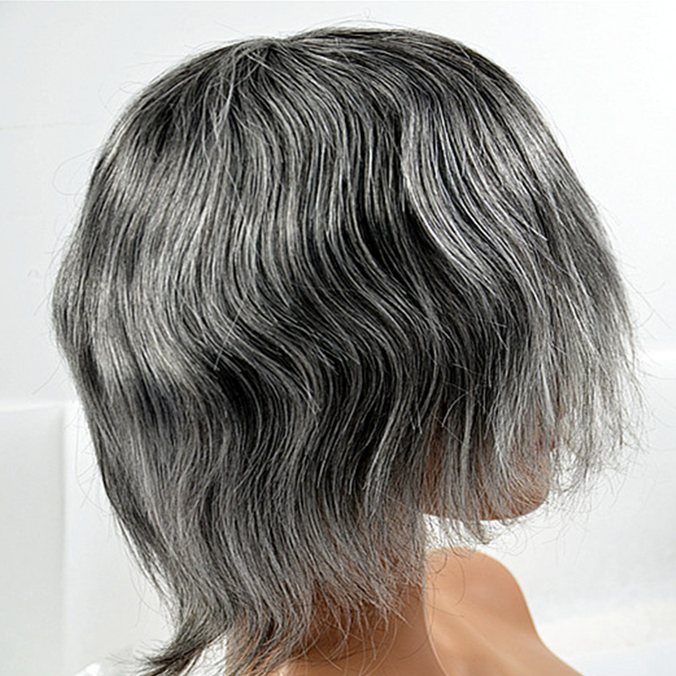 Mens gray long toupee natural hair toupee system  SJ00196